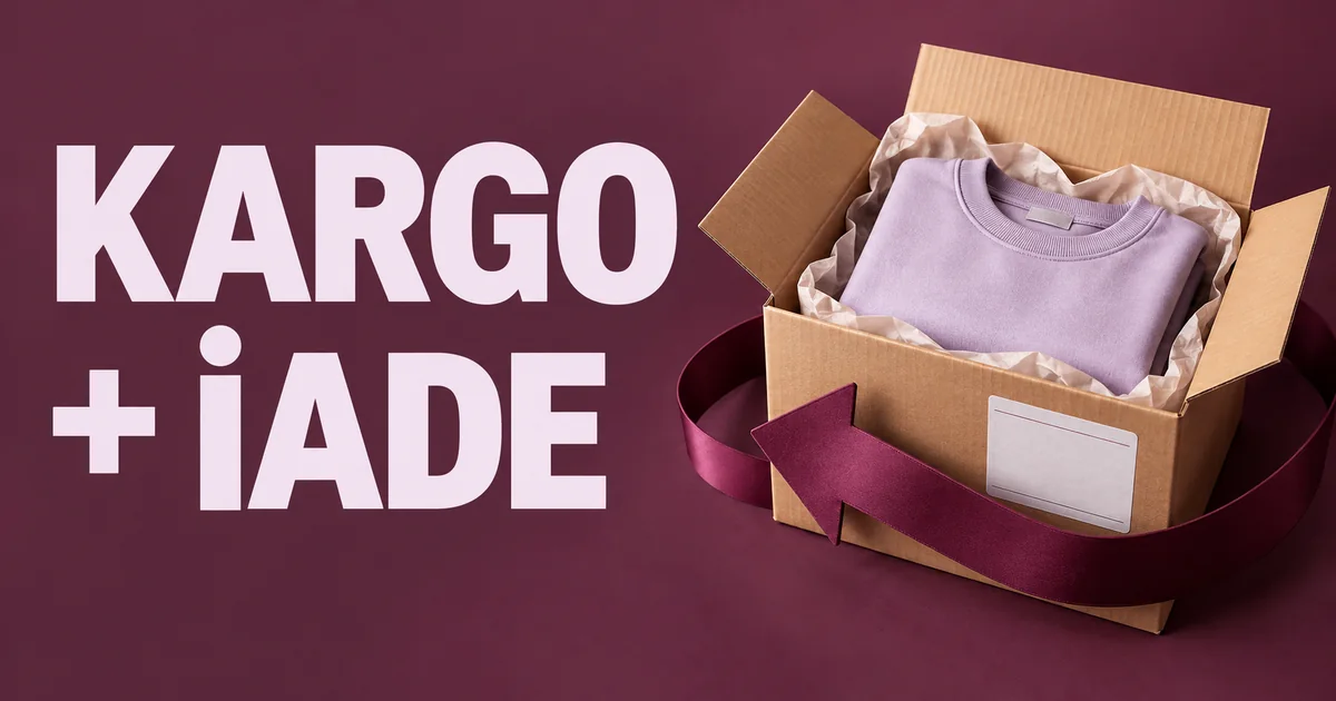 Kargo ve iade başlıklı kapak: açık paket ve iade yönünü gösteren şerit